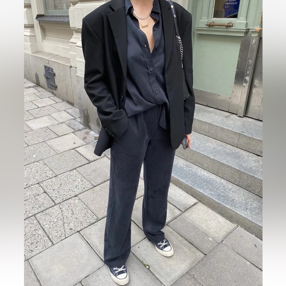 Djerf Avenue On The Go Pants Womens M Black Ash Cupro Silky Satin